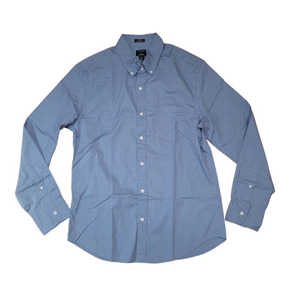 New J.Crew Factory Slim Untucked Flex Washed Dotted Blue Black Button Down
